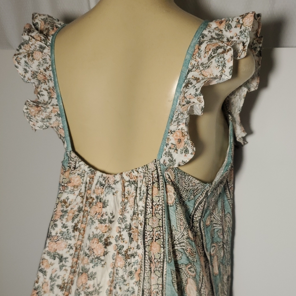 D'ASCOLI Cotton Midi Dress Large Ruffle-Trim Maxi Dress in Cream Green - Picture 9 of 13